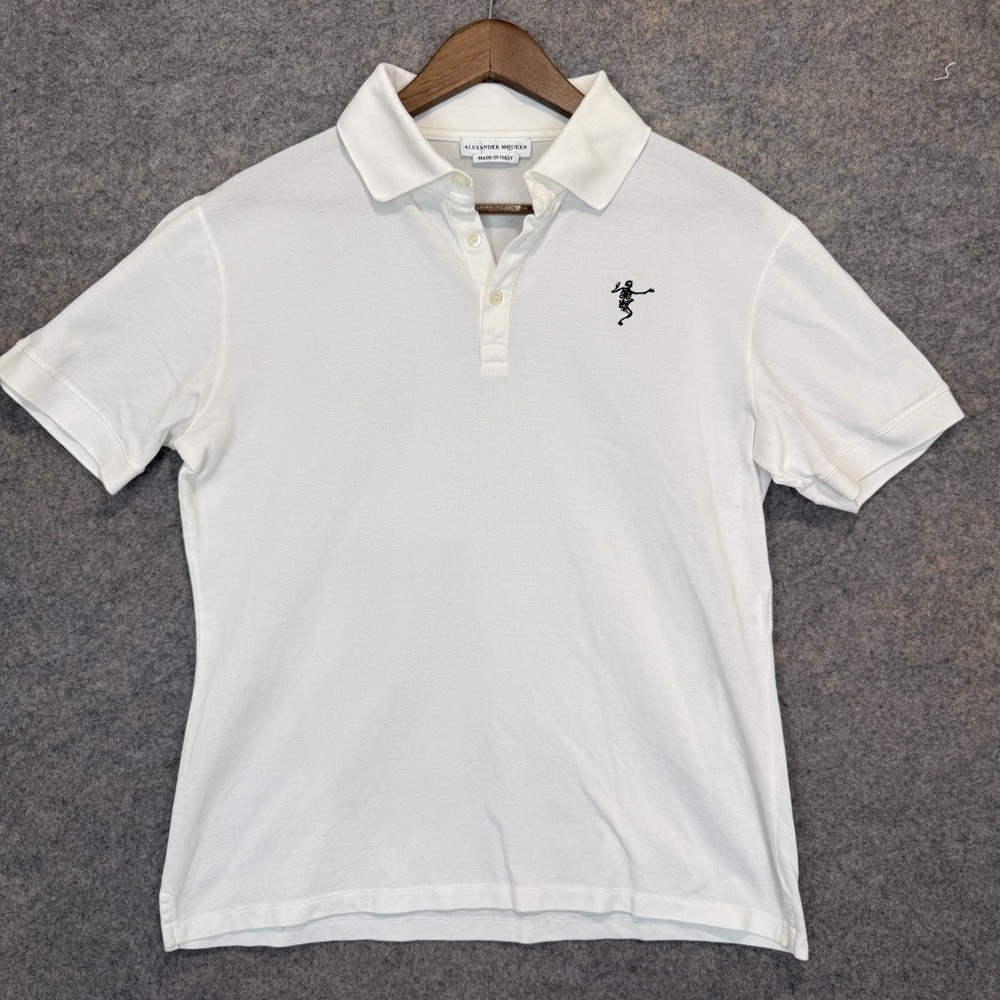 Alexander McQueen Polo Shirt Mens XL Dancing Skeleton Motif Designer Italy Tee